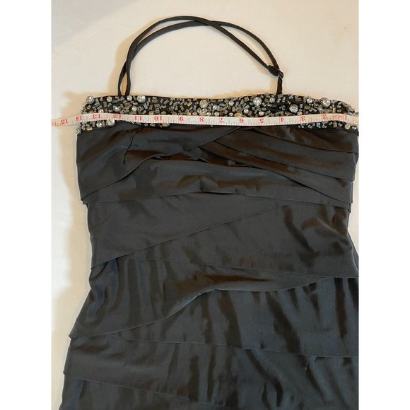 Twenty One Women Beaded Cocktail Halter Mini Dress Ruffle Layered Black Size M - Picture 4 of 8